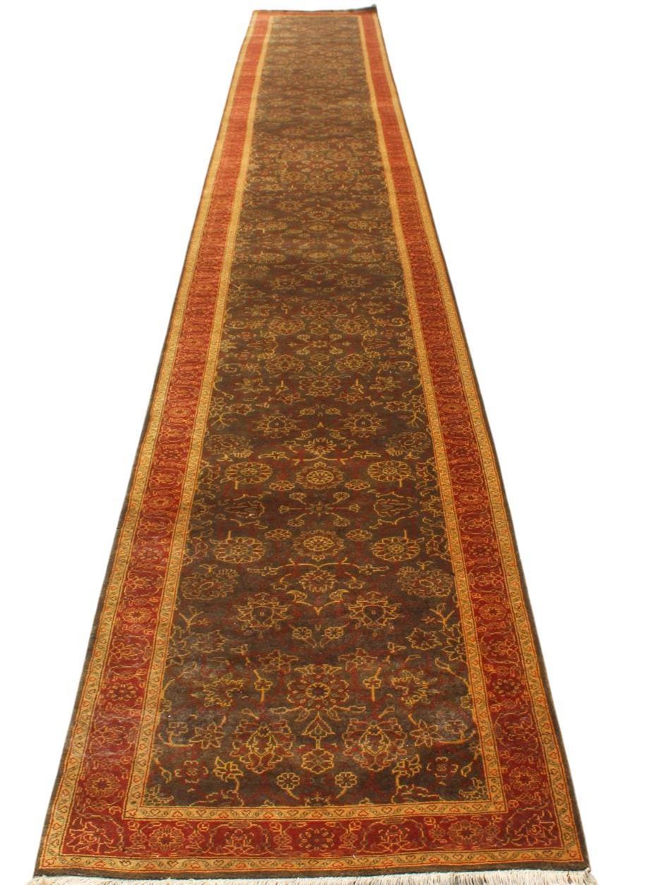 Handknotted Wool Hallway Runner Rug 2.8x22 ft - Extra Long Persian Style Oriental Carpet for Stairs & Hallways - Rust Brown Traditional Rug