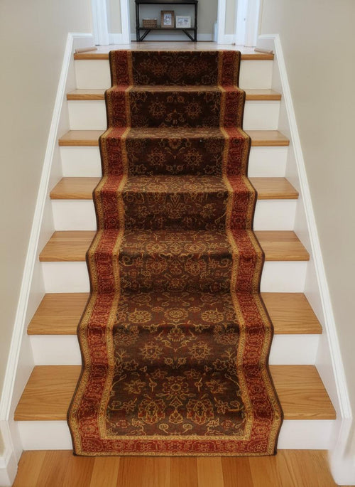 22 ft Extra Long Persian Style Oriental Carpet for Stairs & Hallways - Rust Brown Traditional Rug