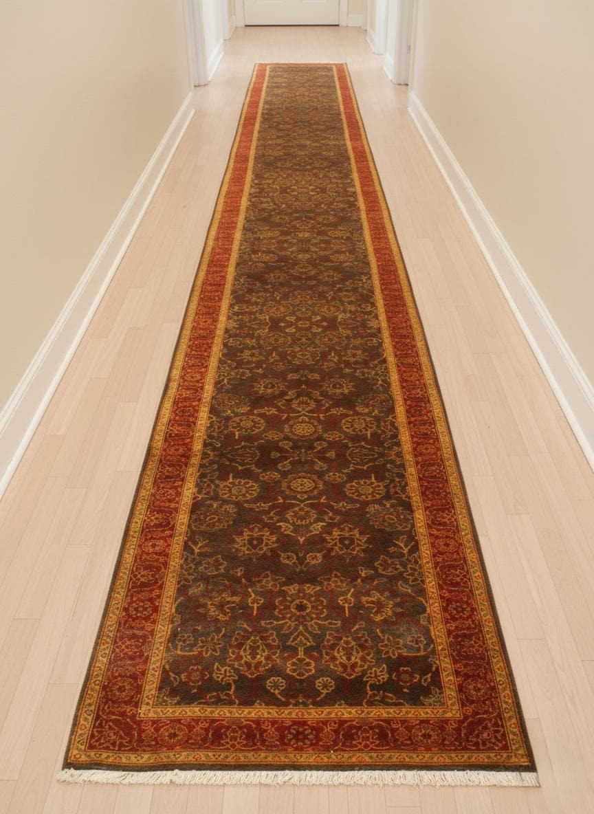 Handknotted Wool Hallway Runner Rug 2.8x22 ft - Extra Long Persian Style Oriental Carpet for Stairs & Hallways - Rust Brown Traditional Rug
