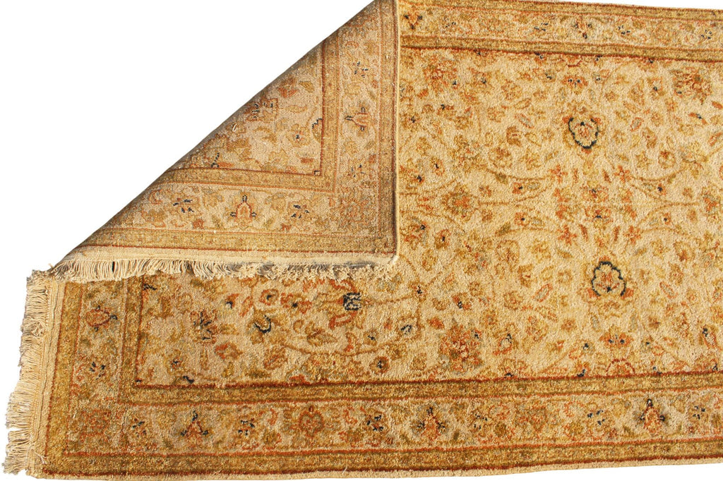 10 ft Vintage Runner Hand Knotted Wool Rug, Neutral Muted Beige Turkish Runner for Hallway, Entryway