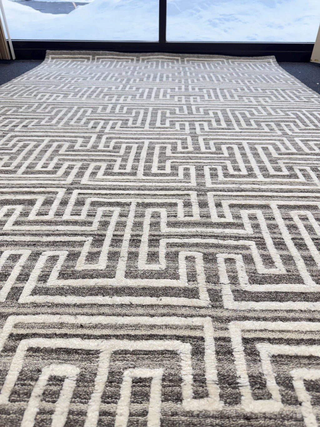 5x8 Greek Key Handwoven Wool Rug - Modern Geometric Area Rug in Charcoal & Cream - High Quality Neutral Textured Rug for Living Room