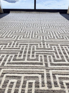 5x8 Greek Key Handwoven Wool Rug - Modern Geometric Area Rug in Charcoal & Cream - High Quality Neutral Textured Rug for Living Room