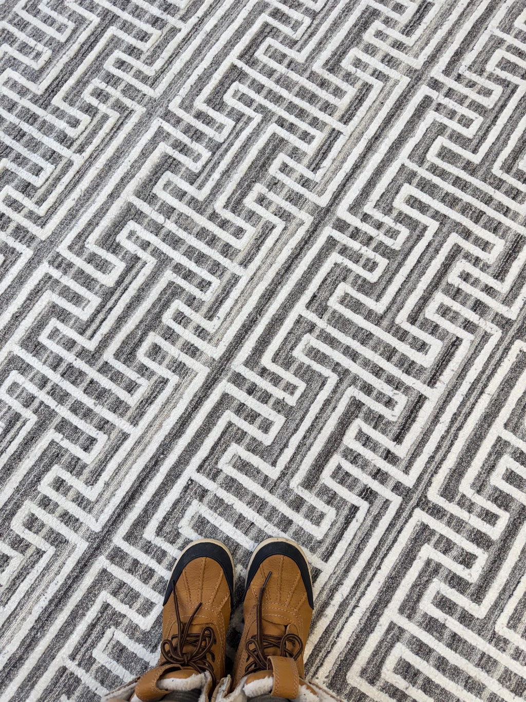 5x8 Greek Key Handwoven Wool Rug - Modern Geometric Area Rug in Charcoal & Cream - High Quality Neutral Textured Rug for Living Room