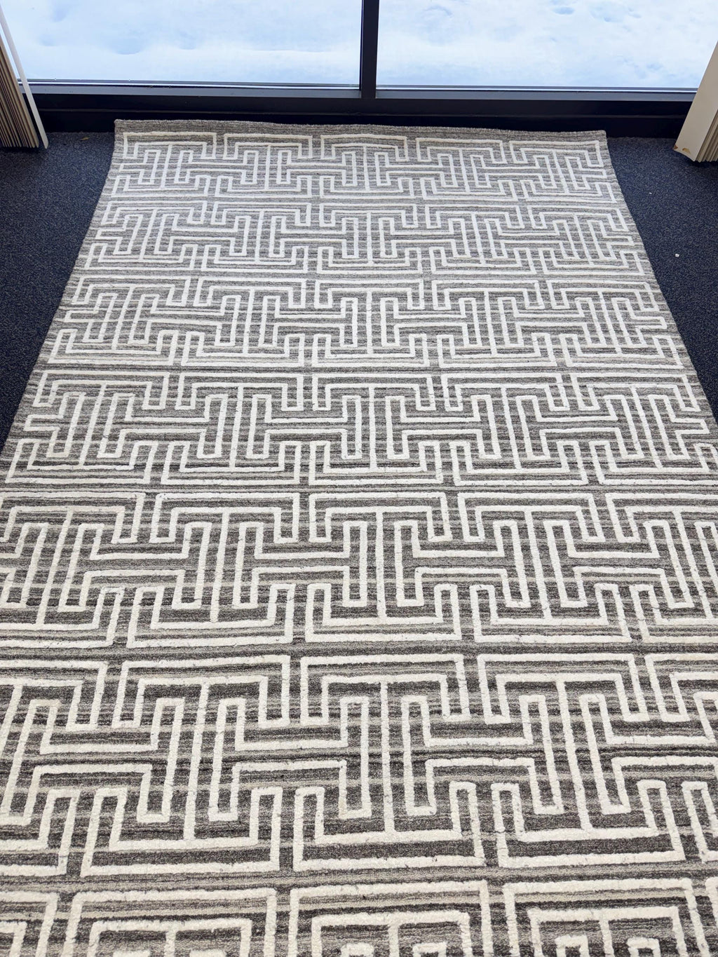 5x8 Greek Key Handwoven Wool Rug - Modern Geometric Area Rug in Charcoal & Cream - High Quality Neutral Textured Rug for Living Room