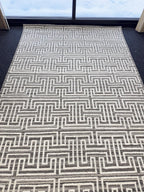 5x8 Greek Key Handwoven Wool Rug - Modern Geometric Area Rug in Charcoal & Cream - High Quality Neutral Textured Rug for Living Room