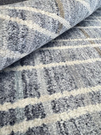 4x6 Handwoven Wool Rug - Modern Plaid Slate Blue & Cream Area Rug - Soft Minimalist Geometric Carpet for Bedroom, Office, or Nursery