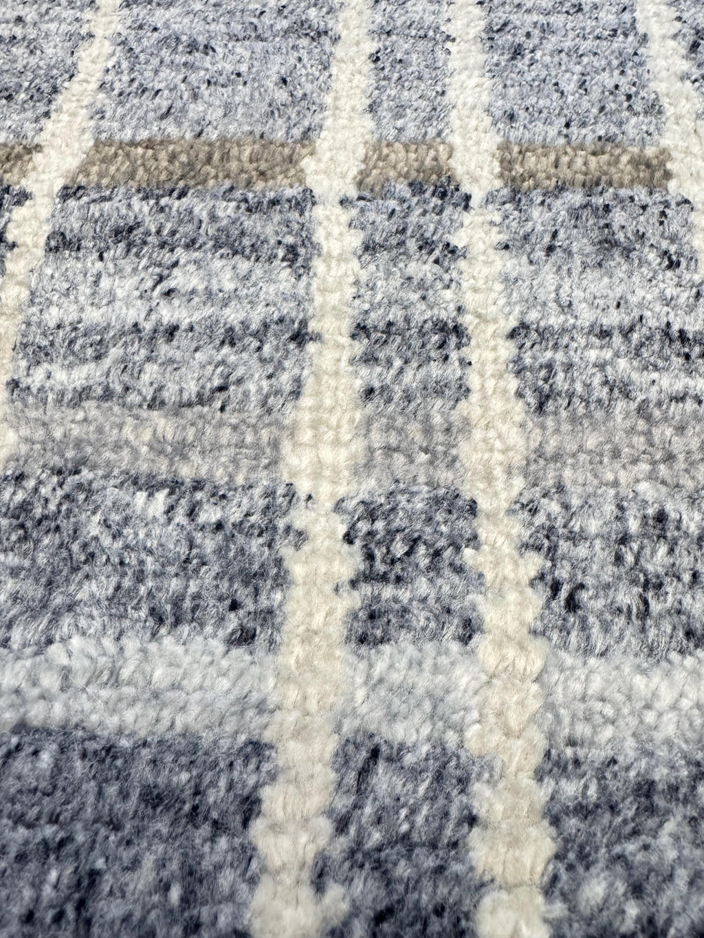 4x6 Handwoven Wool Rug - Modern Plaid Slate Blue & Cream Area Rug - Soft Minimalist Geometric Carpet for Bedroom, Office, or Nursery