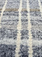 4x6 Handwoven Wool Rug - Modern Plaid Slate Blue & Cream Area Rug - Soft Minimalist Geometric Carpet for Bedroom, Office, or Nursery
