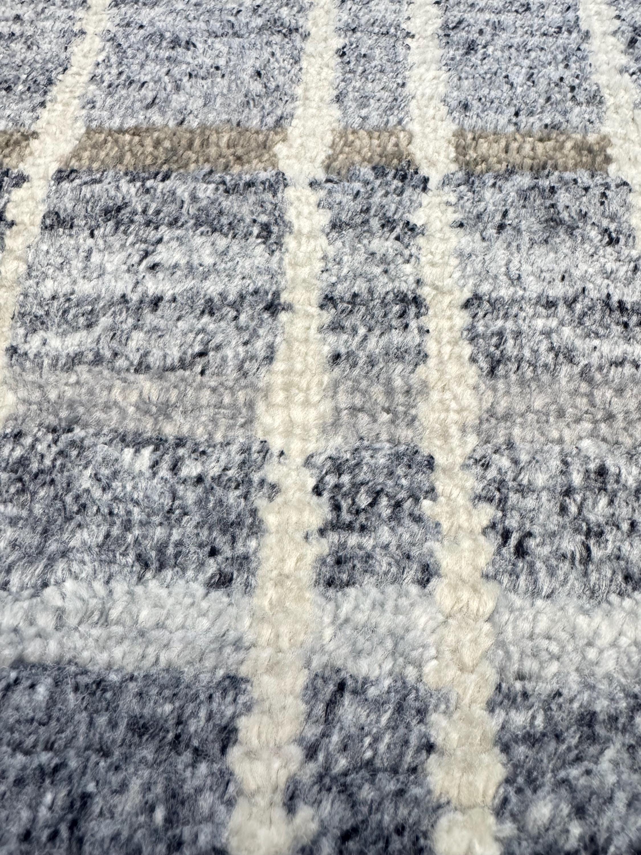 4x6 Handwoven Wool Rug - Modern Plaid Slate Blue & Cream Area Rug - Soft Minimalist Geometric Carpet for Bedroom, Office, or Nursery