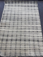 Modern Handwoven Wool Rug 4x6 - Black and grey Plaid Area Rug - Minimalist Glitch Pattern Flatweave - Scandinavian Style Hand-loomed Carpet