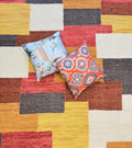 5.6x8.6 ft Colorful Wool Durrie Rug Hand-Woven Checkerboard Pattern area rug, Boho Farmhouse Decor handmade rug