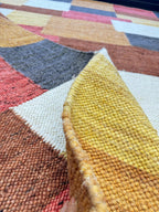 5.6x8.6 ft Colorful Wool Durrie Rug Hand-Woven Checkerboard Pattern area rug, Boho Farmhouse Decor handmade rug