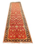 Exquisite 2.7x11 Red & Gold Floral Wool Runner -- Persian Style Entryway Decor