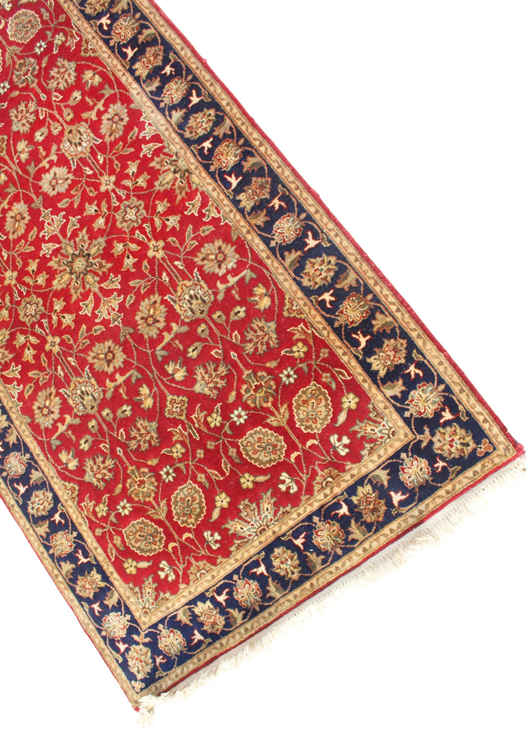 Exquisite 2.7x11 Red & Gold Floral Wool Runner -- Persian Style Entryway Decor