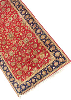 Exquisite 2.7x11 Red & Gold Floral Wool Runner -- Persian Style Entryway Decor