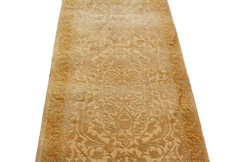 Antique 10 ft Gold Runner, 3x10 Hand Knotted Wool Rug, Muted Oushak Hallway Runner, Neutral Oriental Gallery Rug, 2.7x9.9 ft Transitional