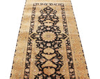 Antique 14 ft Tabriz style Runner, Black & Gold Oriental Hallway Runner, Traditional Persian Gallery Rug