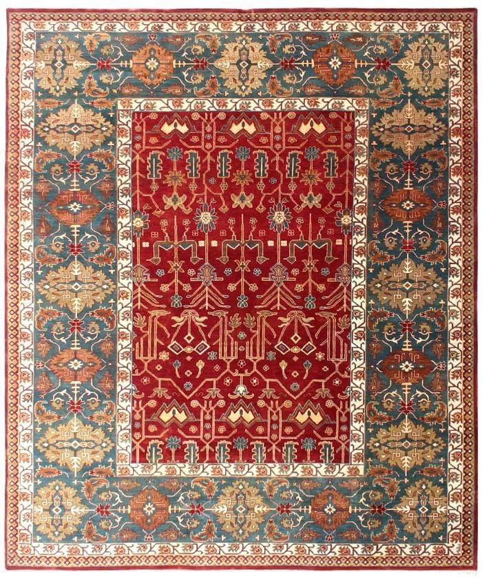 Traditional Persian-Style Hand-Knotted Wool Rug - 8x10 Red & Blue