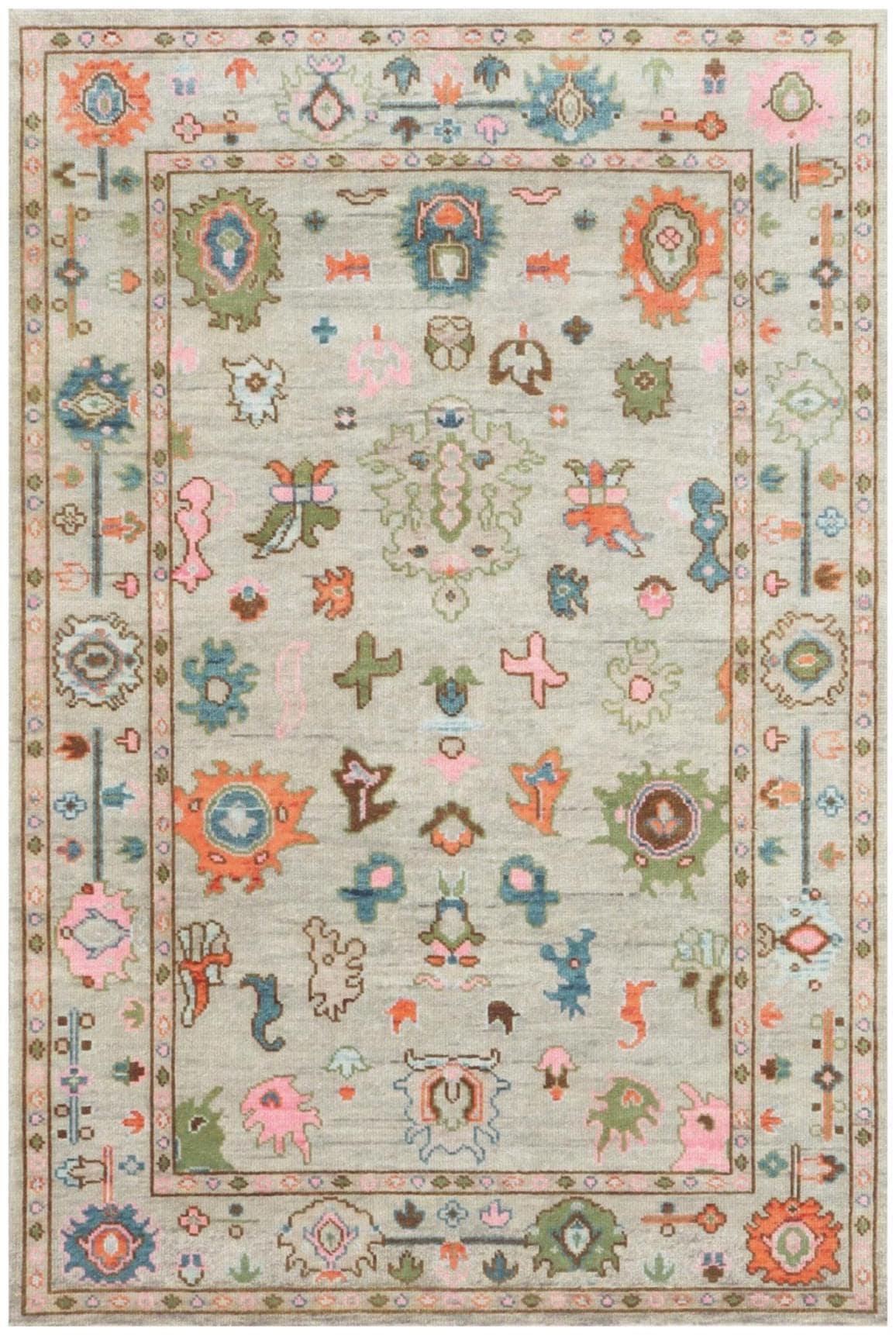 Hand Knotted Turkish Oushak Wool Rug, 8x10 pastel green wool Area Rug, Muted oushak carpet, custom size rug for living room