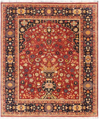 8x10 Hand Knotted Wool Rug, Traditional Rust Floral Area Rug with Vase Motif