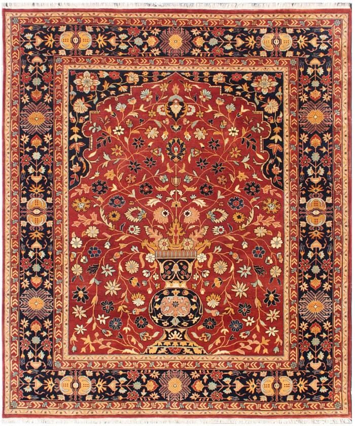 8x10 Hand Knotted Wool Rug, Traditional Rust Floral Area Rug with Vase Motif