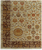 8x10 Hand Knotted Beige and Brown Oriental area Rug for Living Room