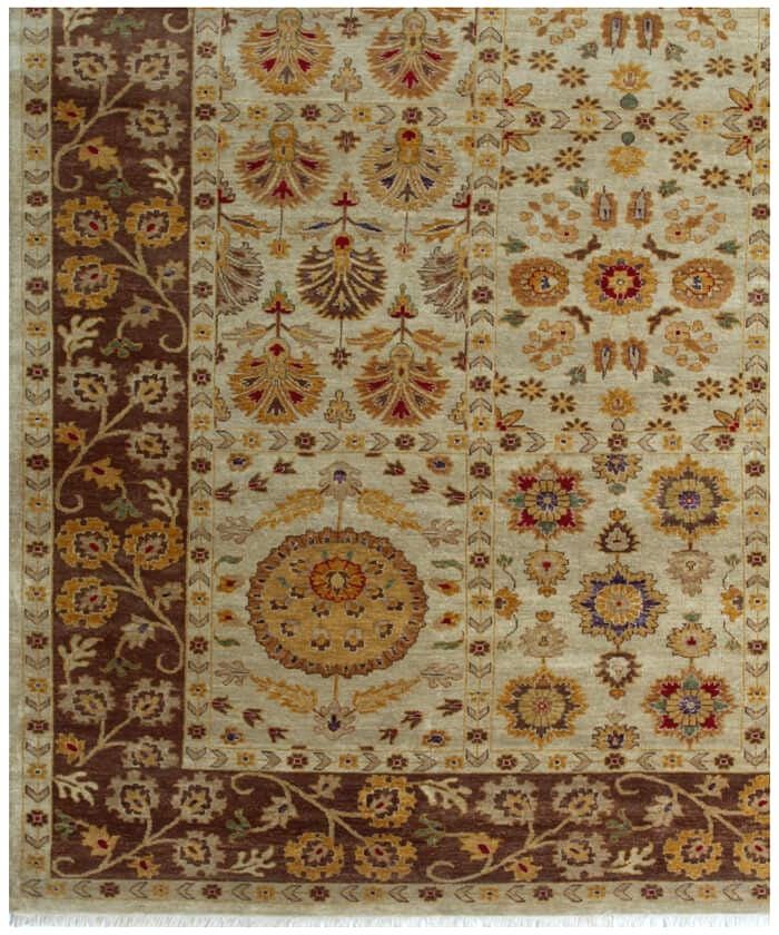 8x10 Hand Knotted Beige and Brown Oriental area Rug for Living Room