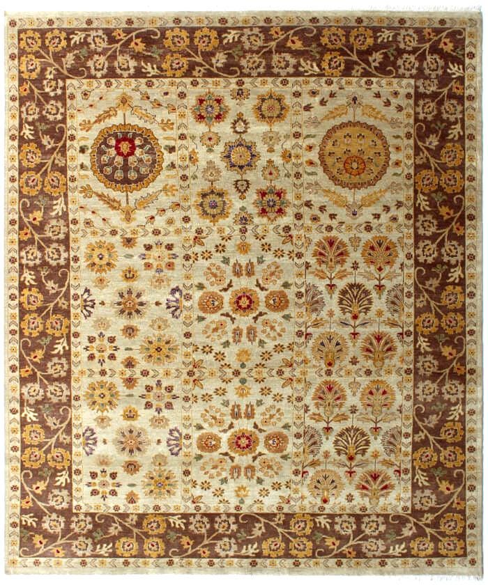 8x10 Hand Knotted Beige and Brown Oriental area Rug for Living Room