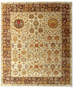 8x10 Hand Knotted Beige and Brown Oriental area Rug for Living Room