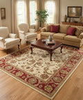 8x11  Red & Cream Oriental Hand Tufted Wool Rug