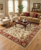 8x11  Red & Cream Oriental Hand Tufted Wool Rug