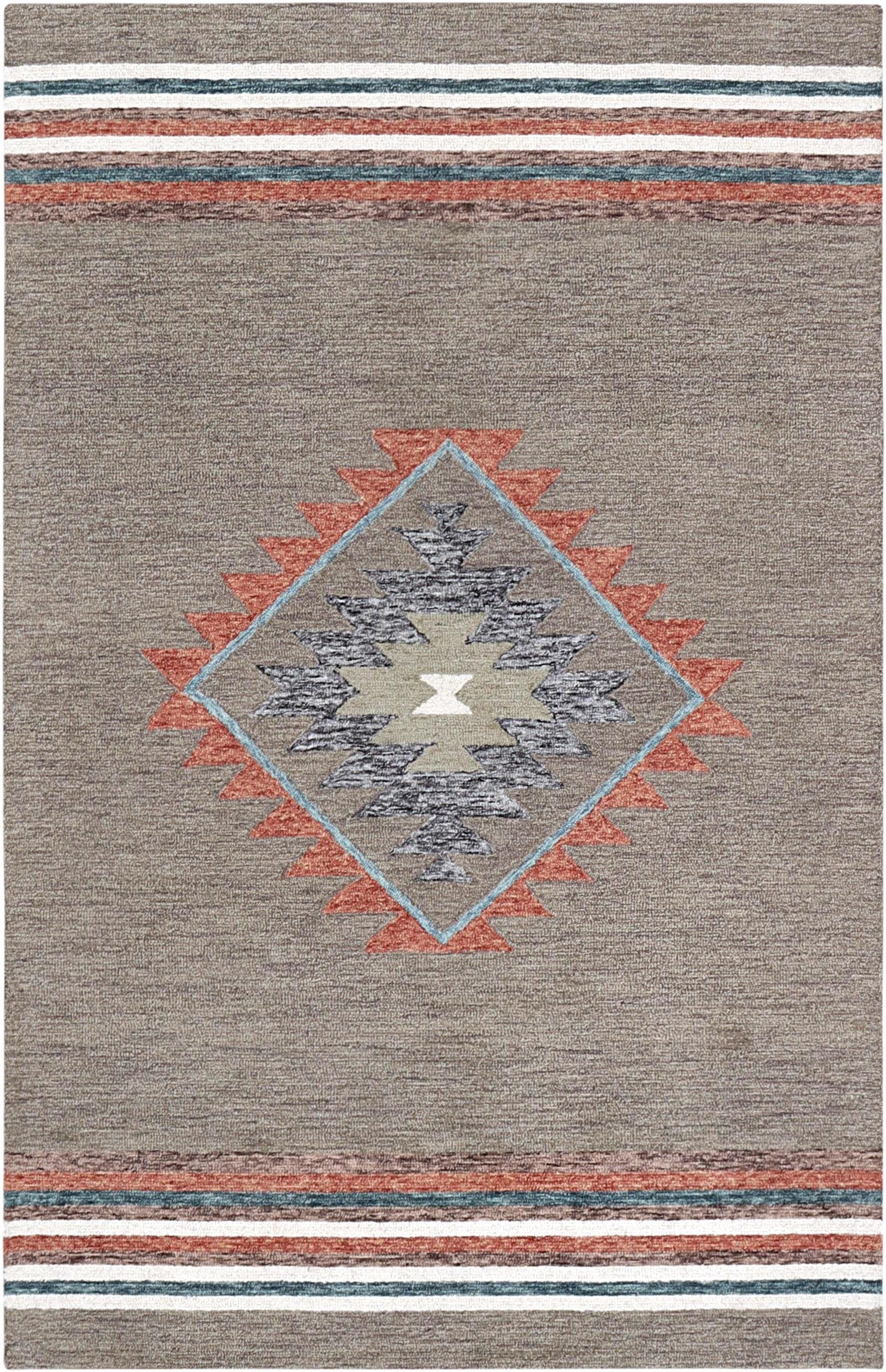 Hand Tufted 5X8  8X10  Brown Rust wool Geometric handmade rug for living room, bedroom and dining room