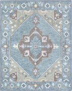 5x8 ft Serene Heritage Hand-Tufted Wool Rug | 8x10 ft Dusty Blue & Sage Medallion