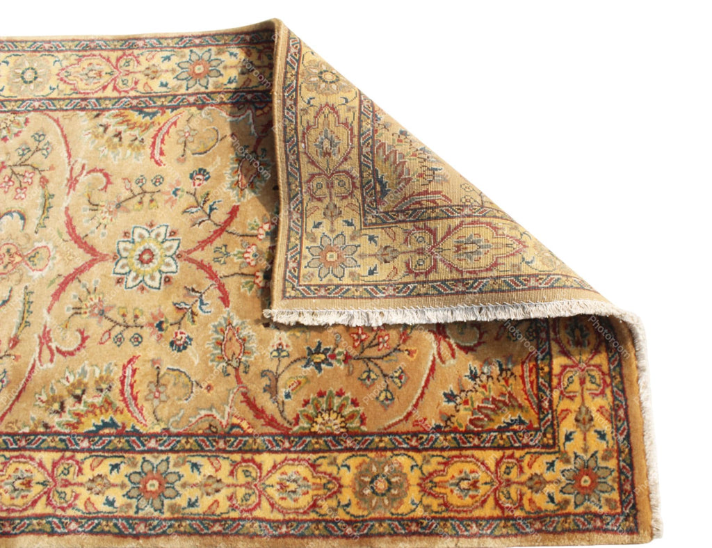 2.6x10 Gold Oushak Kitchen Runner, Traditional Floral Persian Gallery Rug, Extra Long 10ft Gold Amber Carpet