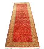 2.6x8 ft Red Oushak Runner Rug, Traditional Turkish Style Kitchen Runner, Antique Aesthetic Floral Entryway Hallway Rug