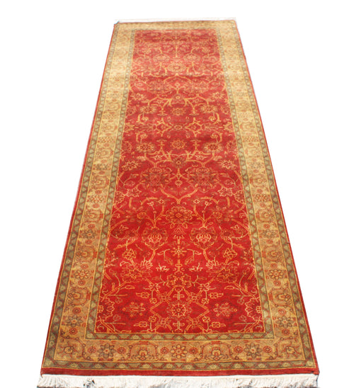 2.6x8 ft Red Oushak Runner Rug, Traditional Turkish Style Kitchen Runner, Antique Aesthetic Floral Entryway Hallway Rug