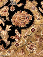 10 ft Round Premium Wool & Silk Black Gold Large Medallion Oriental Carpet for High-End Living Room