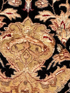 10 ft Round Premium Wool & Silk Black Gold Large Medallion Oriental Carpet for High-End Living Room