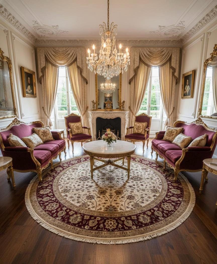 9x9 Hand-Knotted Round Wool Rug, Exquisite Medallion Design in Cream & Royal Burgundy Traditional Floral Oriental vintage Area Rug