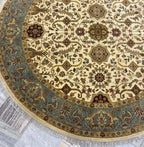 6 ft Round Vintage Floral Medallion Rug in Sage & Ochre- Floral Rug with Fringes