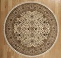 8 ft Vintage Floral Medallion Rug in Ivory & Camel