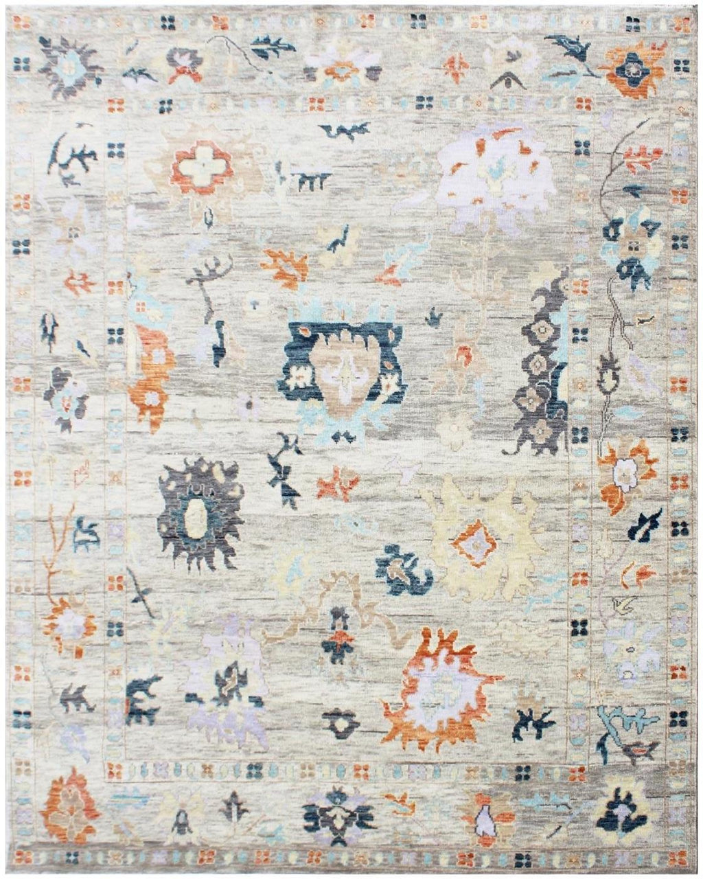 8x10 ft and 9x12 ft Hand-Knotted Silver Oushak Wool Rug – Muted Apricot, Slate & Sage