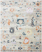 8x10 ft and 9x12 ft Hand-Knotted Silver Oushak Wool Rug – Muted Apricot, Slate & Sage