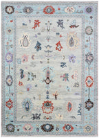 Vibrant Hand-Knotted Pastel Oushak Wool Rug