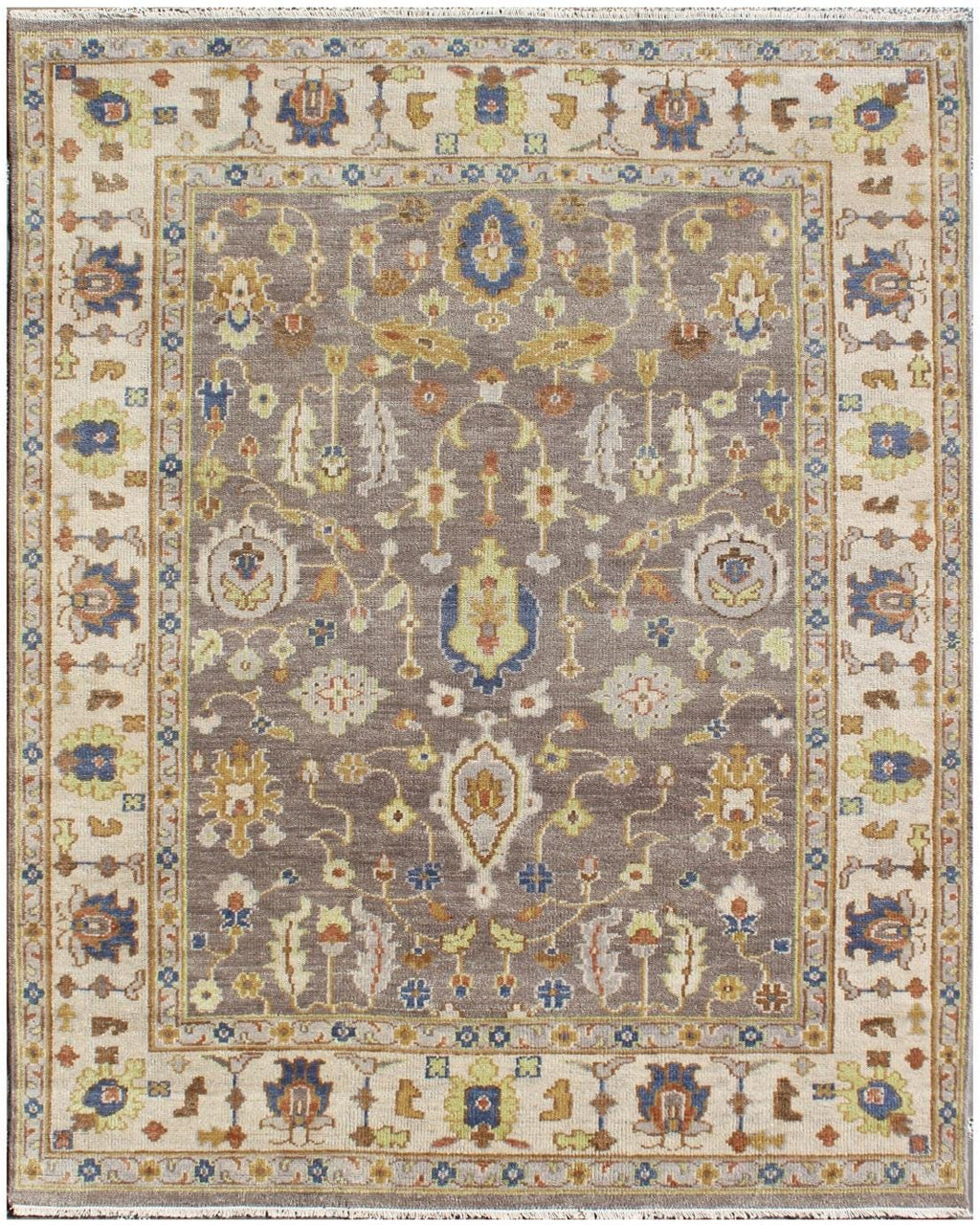 8x10 Hand-Knotted Wool Rug | Earthy Taupe & Oushak Inspired Design