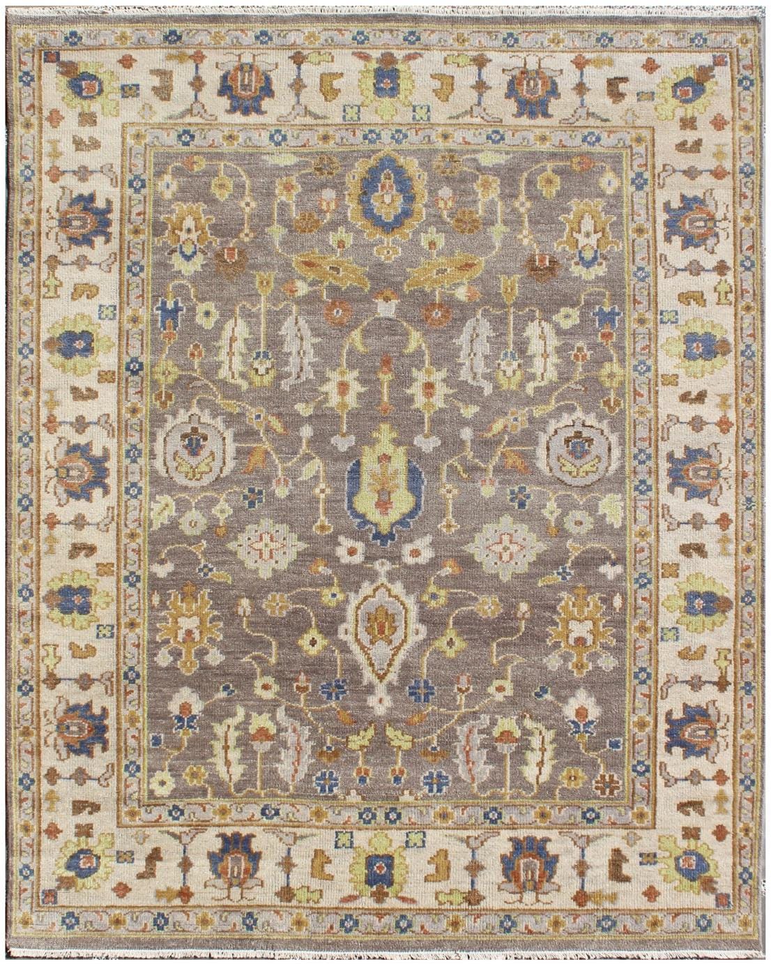 8x10 Hand-Knotted Wool Rug | Earthy Taupe & Oushak Inspired Design