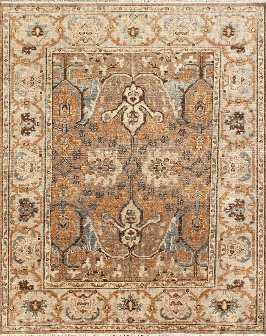 8x10 Hand-Knotted Wool Rug | Terracotta & Slate Blue Traditional Oushak
