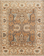 8x10 Hand-Knotted Wool Rug | Terracotta & Slate Blue Traditional Oushak