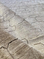 Dual-Tone 5.6x8 Wool & Silk Handmade Rug, Modern Shimmering Grid Design, Lustrous Grey Silver Geometric Area Rug, Contemporary Handwoven rug