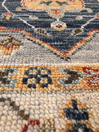 8x10 Hand-Knotted Mid-Century Modern Area Rug | Earthy Blue, Sage Green & Cream